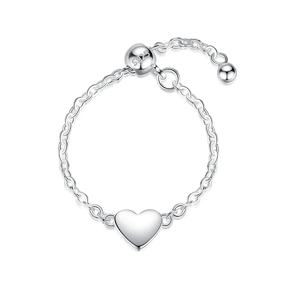 Fashion Romantic Sweet Heart Chain Ring Sizable DA1885