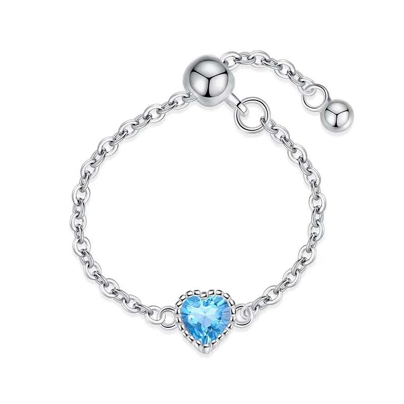 Fashion Romantic Sweet Heart Chain Ring Sizable DA1885