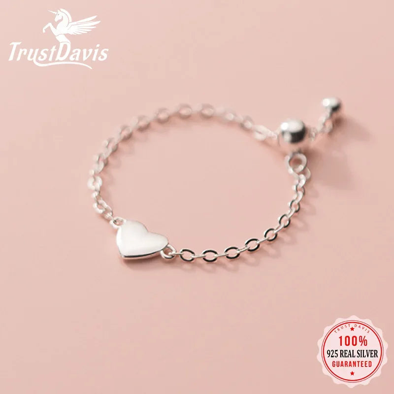 Fashion Romantic Sweet Heart Chain Ring Sizable DA1885