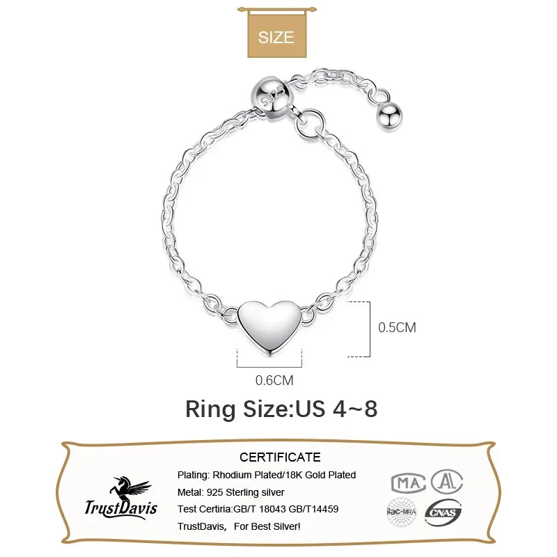 Fashion Romantic Sweet Heart Chain Ring Sizable DA1885