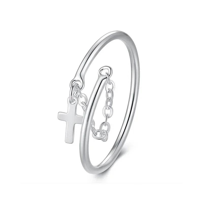 Fashion Sweet Cross Chain Ring Sizable DB1082