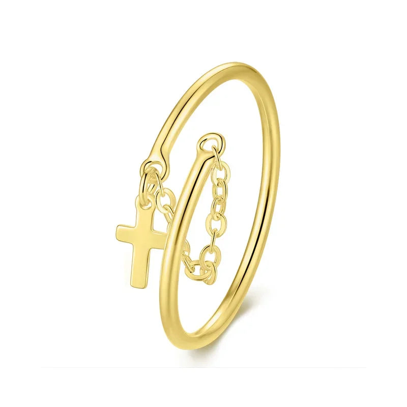 Fashion Sweet Cross Chain Ring Sizable DB1082