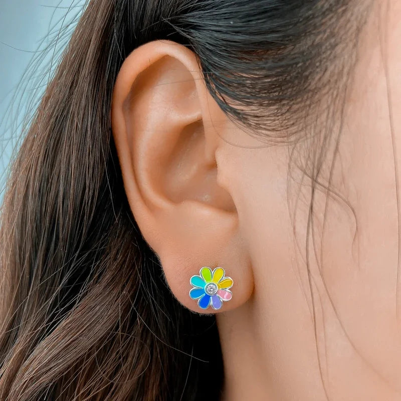 Fashion Sweet Glaze Flower Charm Stud Earrings DK004