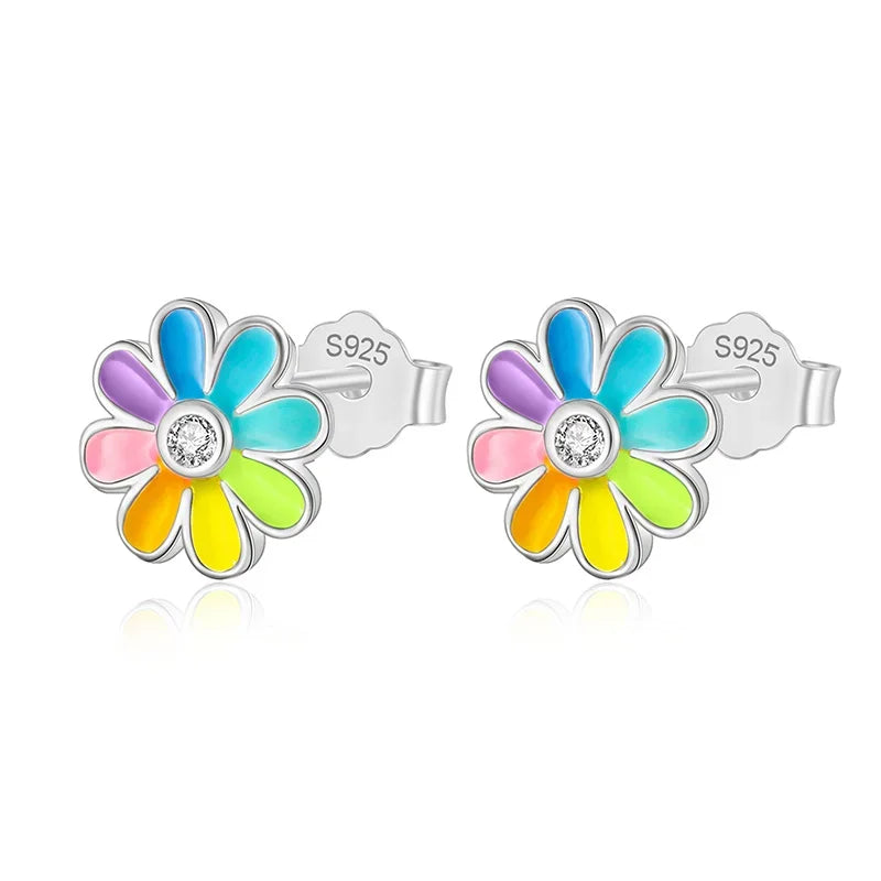 Fashion Sweet Glaze Flower Charm Stud Earrings DK004