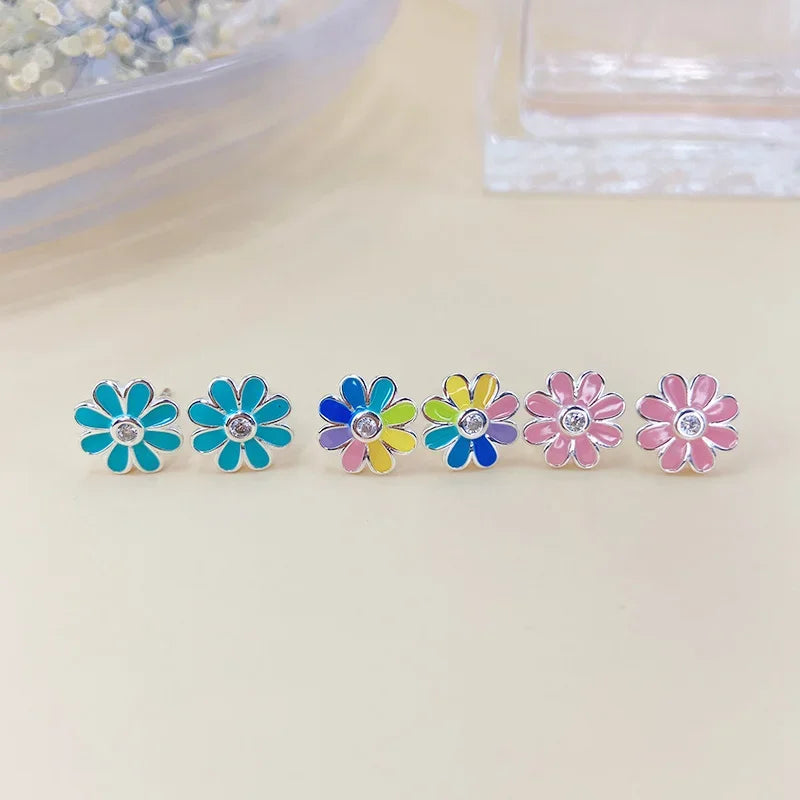 Fashion Sweet Glaze Flower Charm Stud Earrings DK004