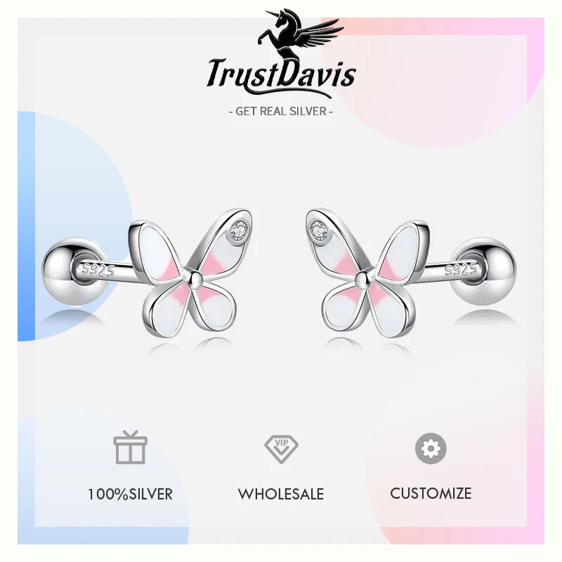 Butterfly Screw Stud Earrings For Women Wedding Fine Jewelry DB082