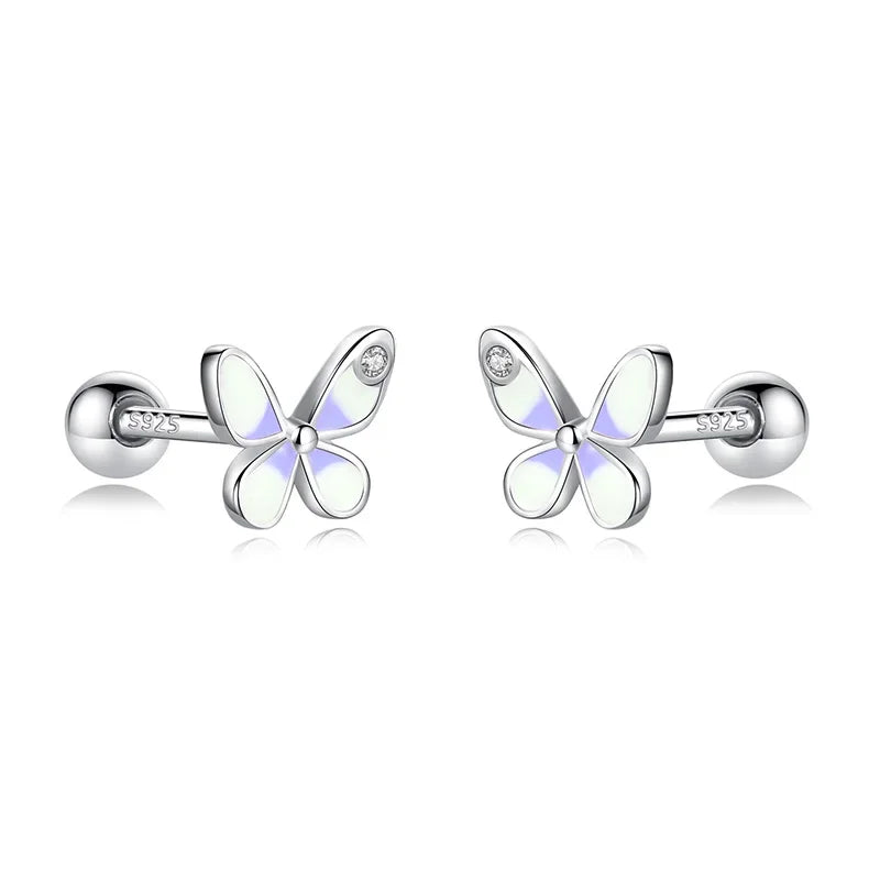 Butterfly Screw Stud Earrings For Women Wedding Fine Jewelry DB082