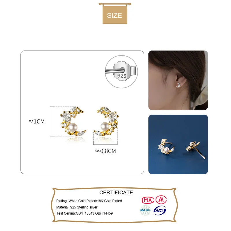 Fashion Sweet Moon Synthesis Pearl CZ Stud Earrings DB1097
