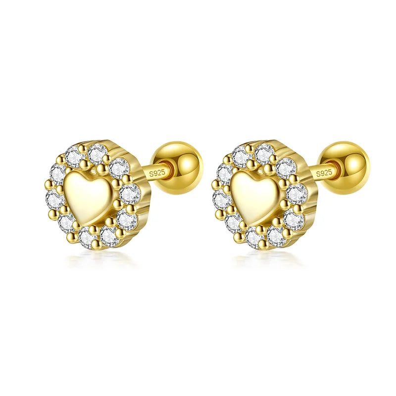 Sweet Romantic Heart CZ Screw Stud Earrings DG0022
