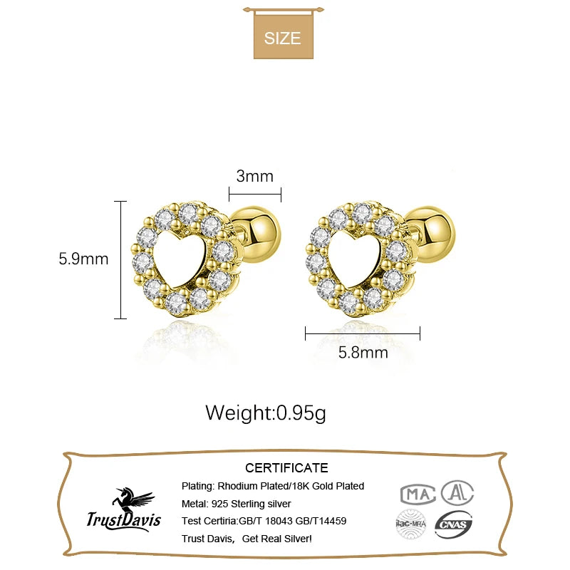 Sweet Romantic Heart CZ Screw Stud Earrings DG0022