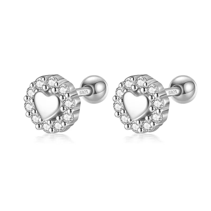 Sweet Romantic Heart CZ Screw Stud Earrings DG0022