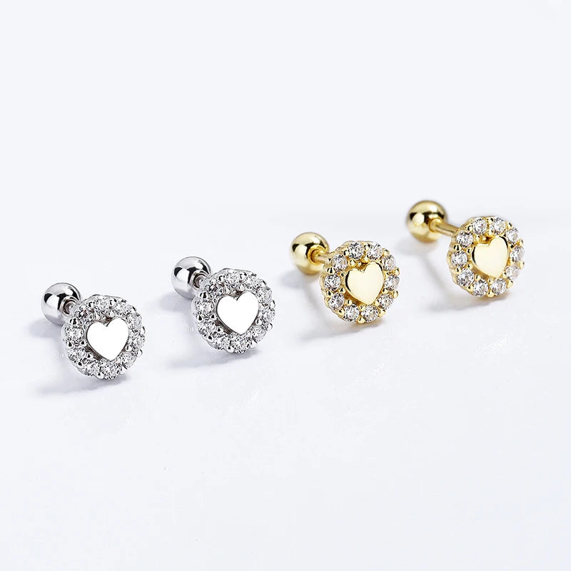 Sweet Romantic Heart CZ Screw Stud Earrings DG0022