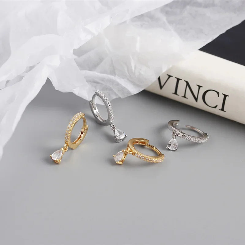 Geometric Water Drop Pendant Charm Hoop Earrings DA2654