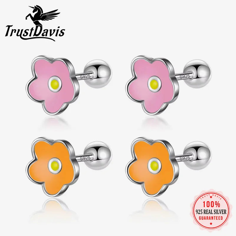 Kids Stud Colour Glaze Flower Screw Stud Earrings DF362