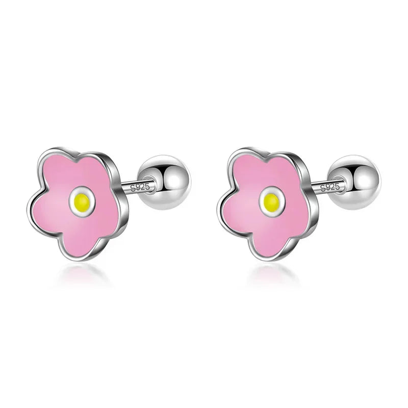 Kids Stud Colour Glaze Flower Screw Stud Earrings DF362