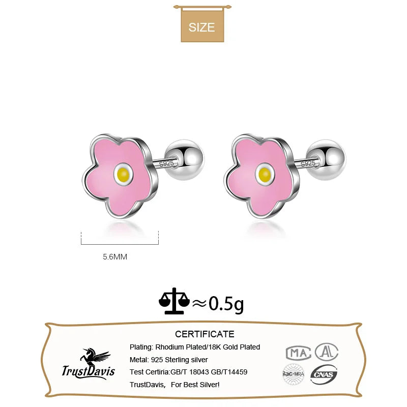 Kids Stud Colour Glaze Flower Screw Stud Earrings DF362