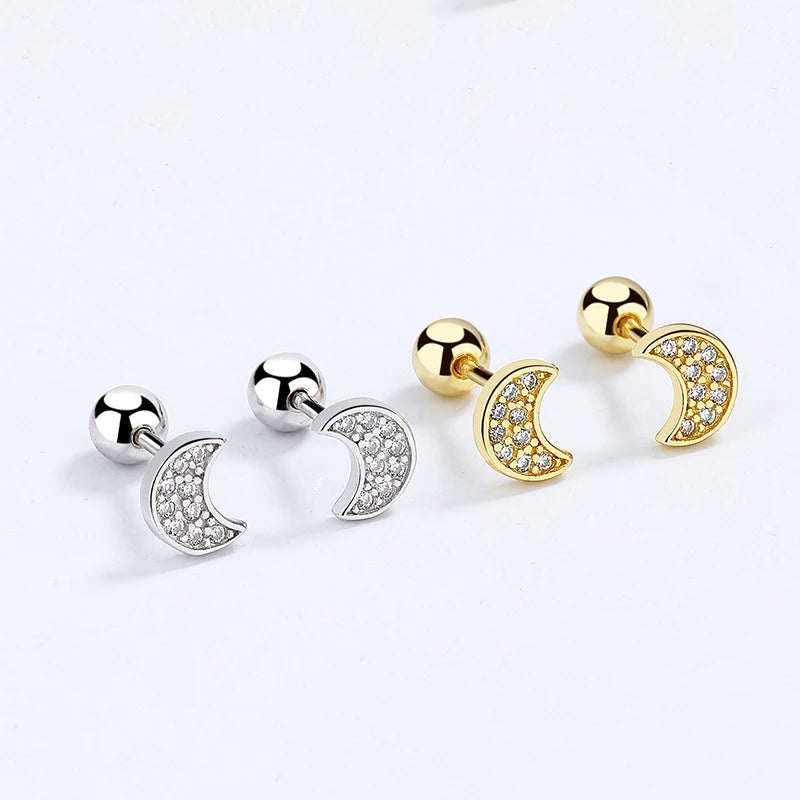 Moon Screw Stud Earrings For Women Valentine's Day Fine Jewelry Gift DA2865