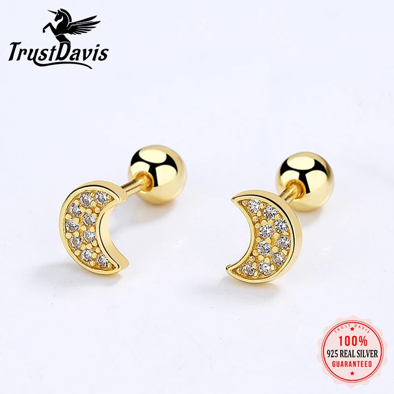 Moon Screw Stud Earrings For Women Valentine's Day Fine Jewelry Gift DA2865