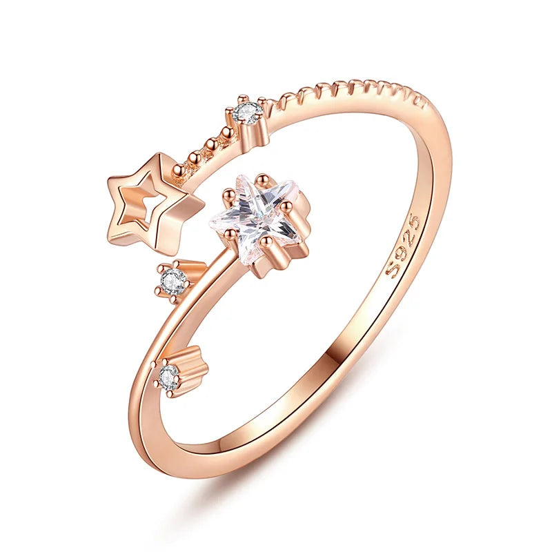 Ring Fashion Sweet Hollow Star CZ Opening Rings L200