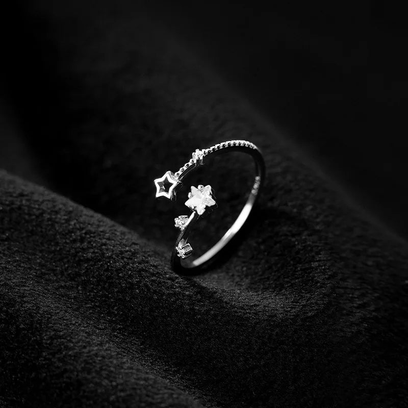 Ring Fashion Sweet Hollow Star CZ Opening Rings L200