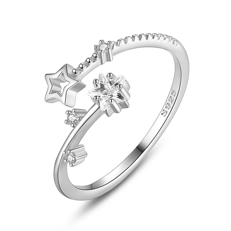 Ring Fashion Sweet Hollow Star CZ Opening Rings L200