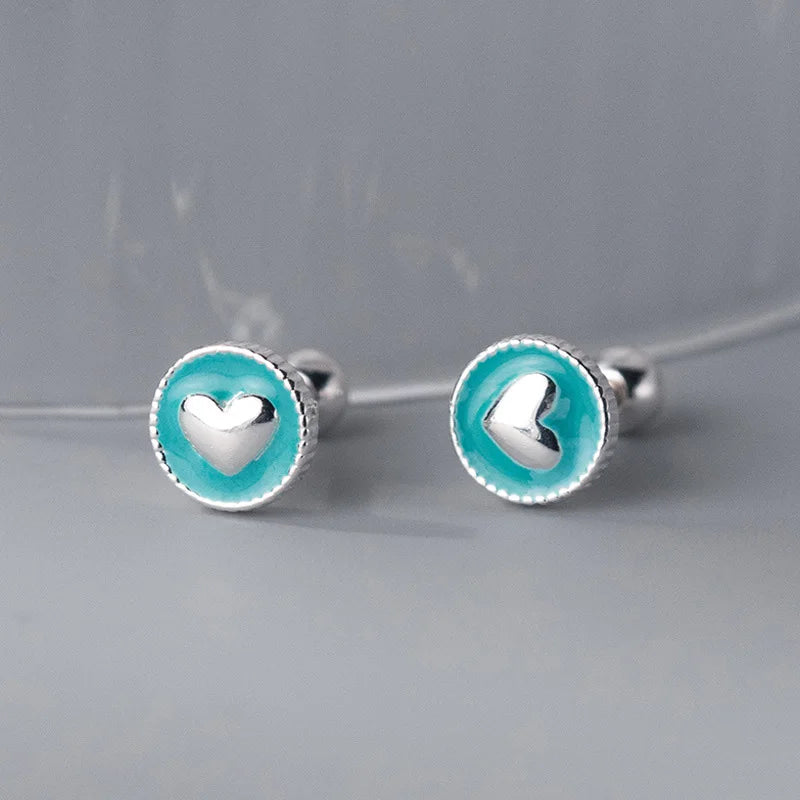 Romantic Heart Bead Screw Stud Earrings DS3972