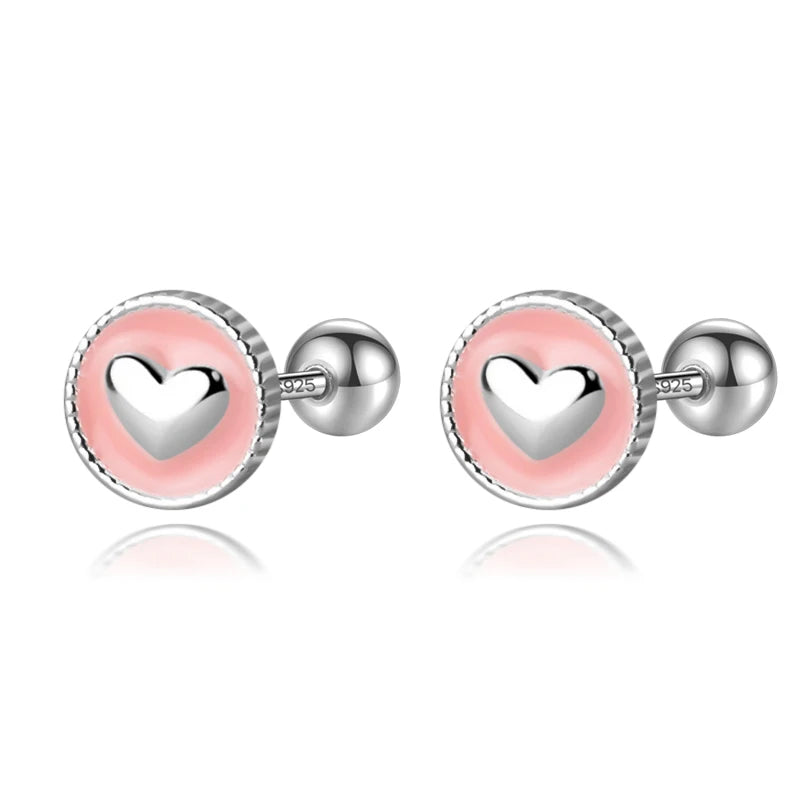 Romantic Heart Bead Screw Stud Earrings DS3972