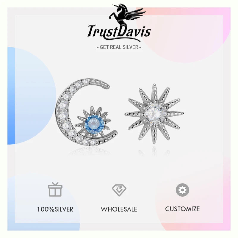 Sweet Asymmetry Twinkling CZ Moon Star Stud Earring DA2141
