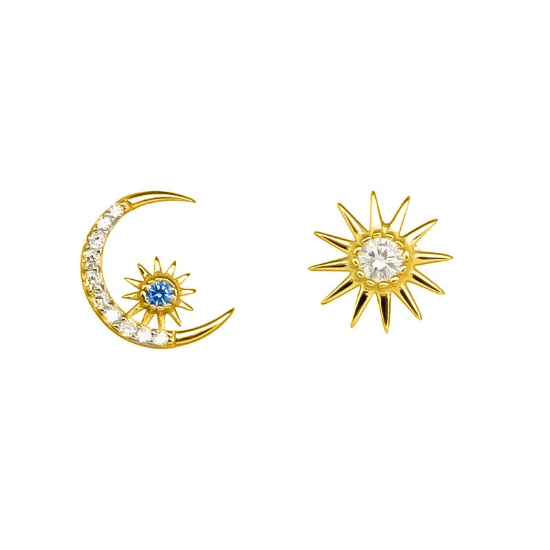 Sweet Asymmetry Twinkling CZ Moon Star Stud Earring DA2141