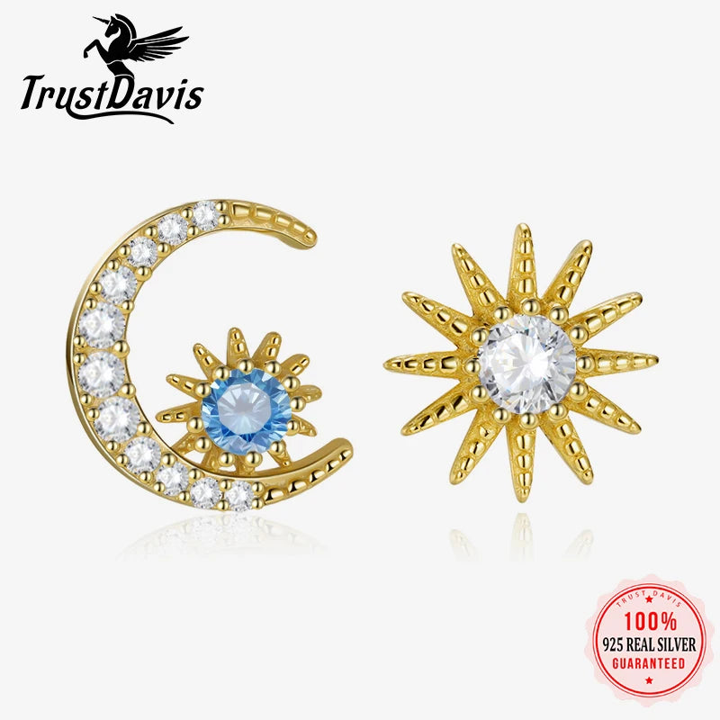 Sweet Asymmetry Twinkling CZ Moon Star Stud Earring DA2141