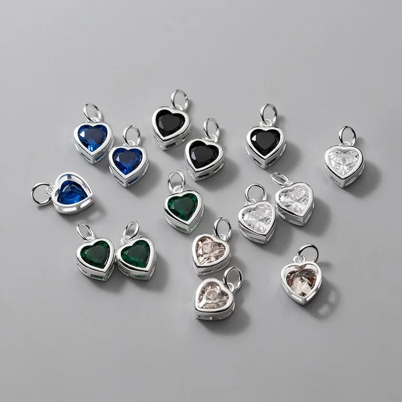 TrustDavis Real 925 Sterling Silver Sweet Romantic Colour CZ Heart Pendant Handmade DIY Necklace Accessories Fine Jewelry HY850