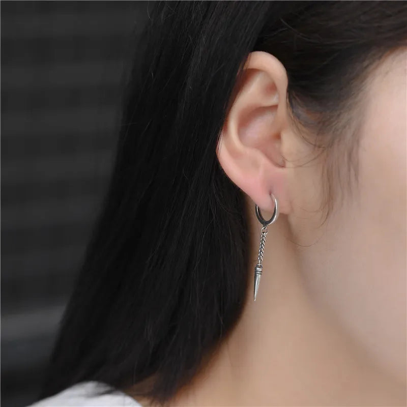 Fashion Punk Rivet Chain Hoop Earring DA2590