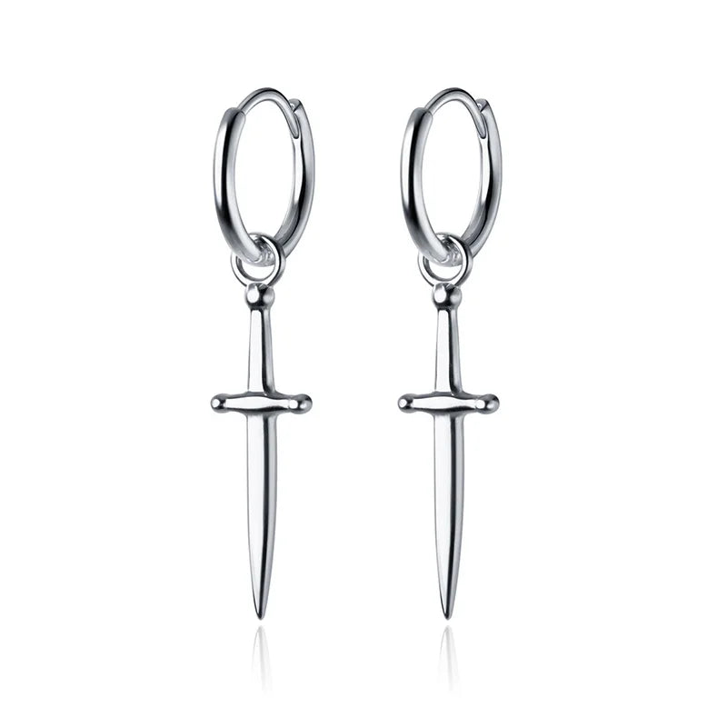 Hoop Earrings Charm Gothic Dagger Style Cross DS3609