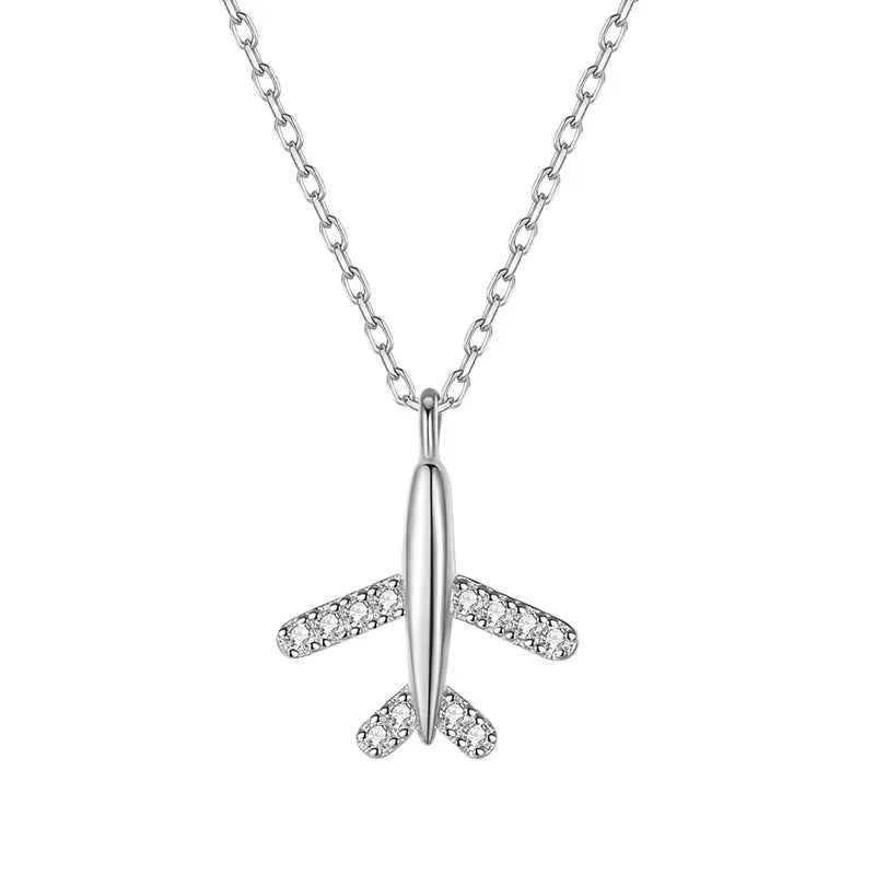 Fashion Travel Plane Twinkling CZ Pendant Short Necklace DA805