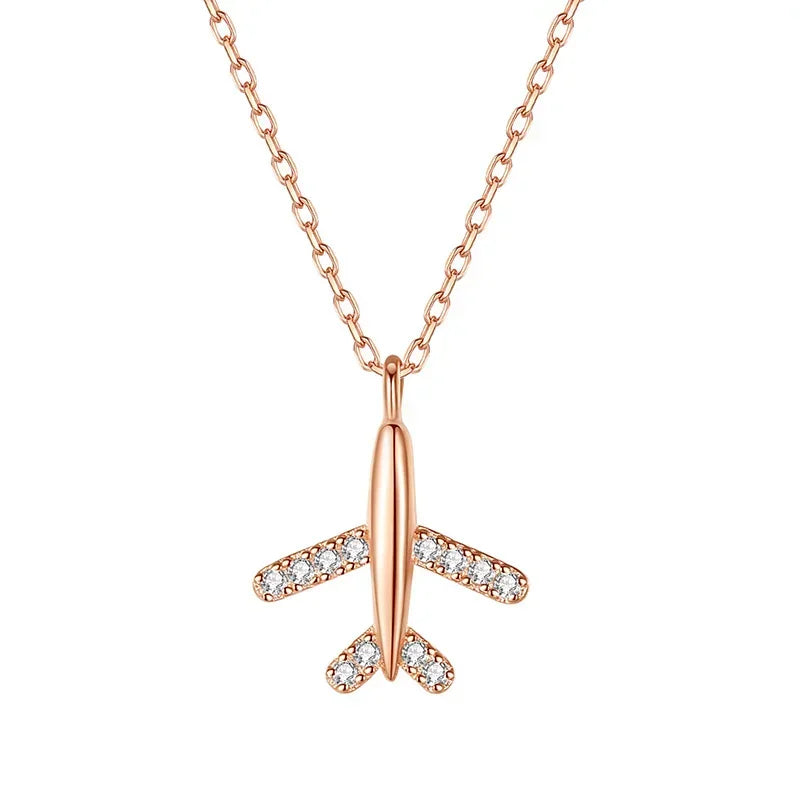Fashion Travel Plane Twinkling CZ Pendant Short Necklace DA805