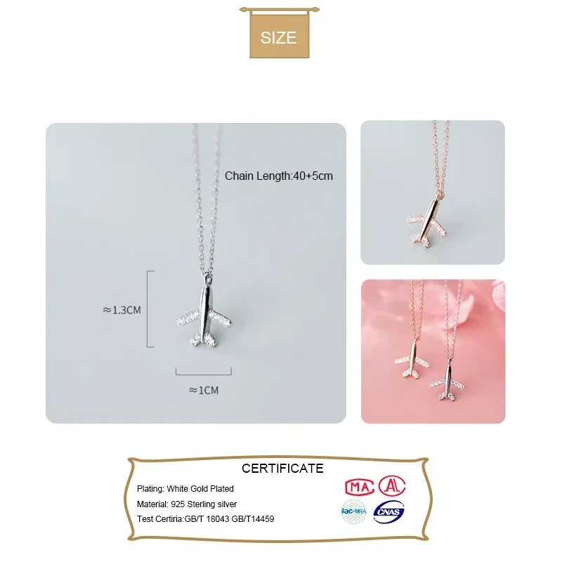 Fashion Travel Plane Twinkling CZ Pendant Short Necklace DA805
