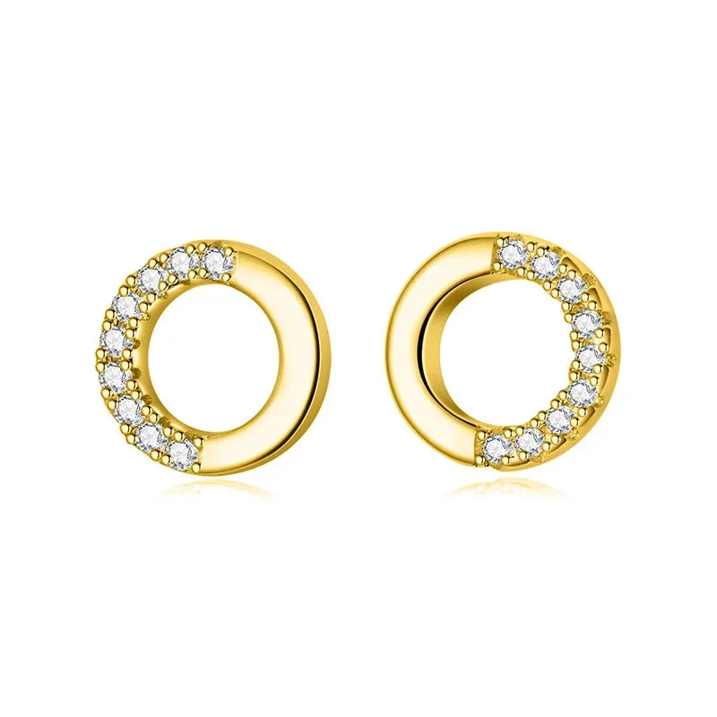Women's Jewelry Fashion Hollow Round CZ Stud Earrings Gift DA82