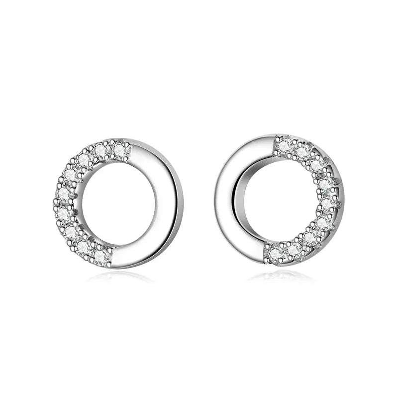 Women's Jewelry Fashion Hollow Round CZ Stud Earrings Gift DA82