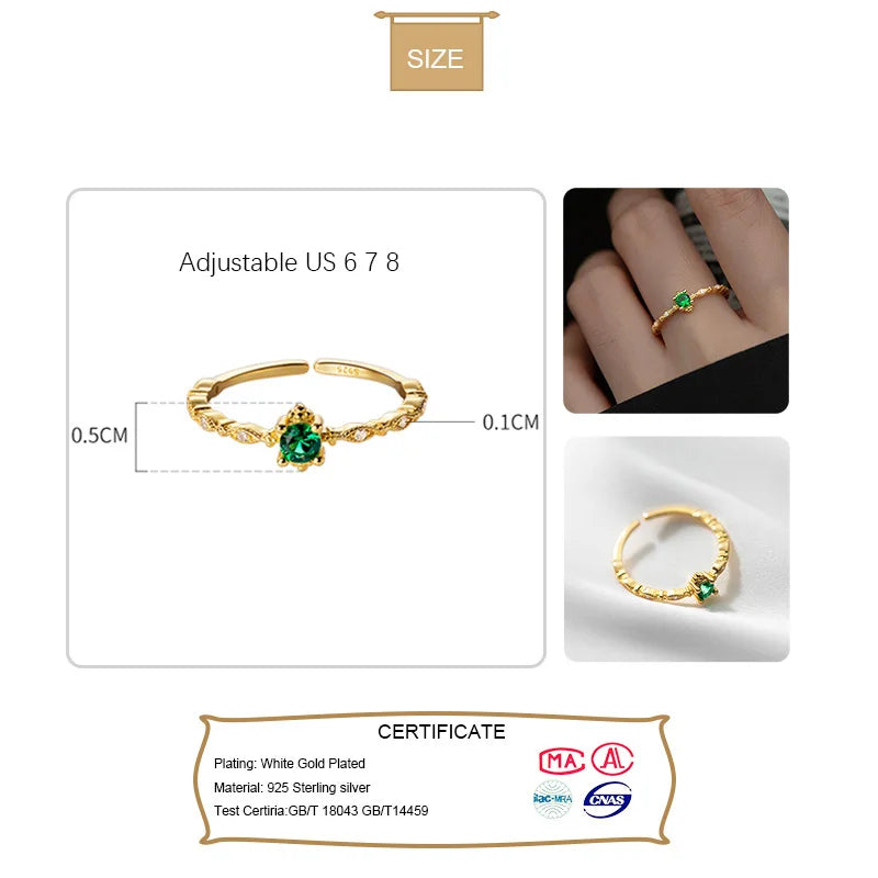 Fashion Sweet Gold Green CZ Opening Ring DA2201
