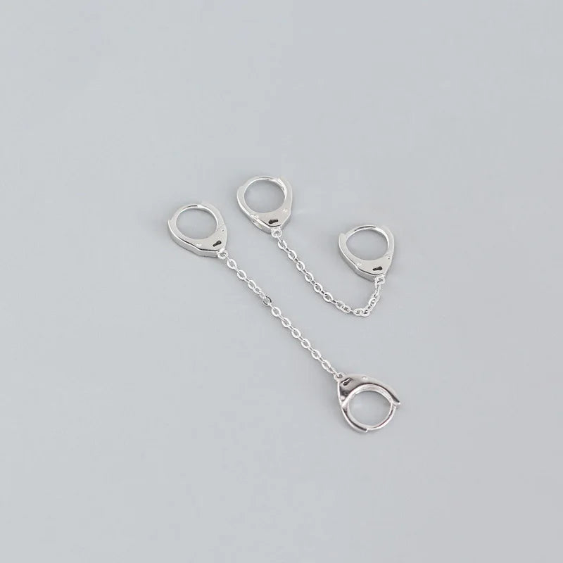 Fashion Punk Handcuffs Link Chain Charm Hoop Earrings DS676