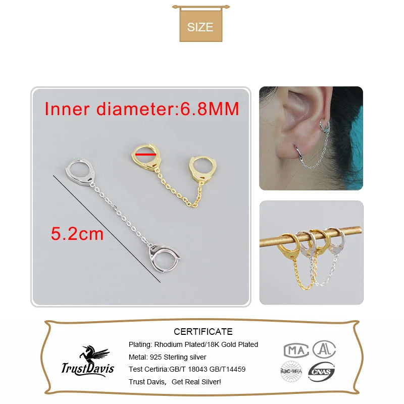 Punk Handcuffs Link Chain Charm Hoop Earrings DS676