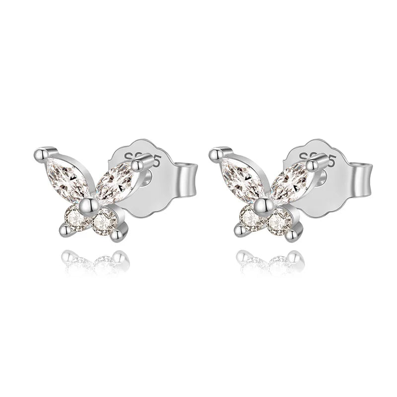 Trustdavis Real 925 Sterling Silver Fashion Sweet Insect Butterfly Shiny CZ Stud Earring For Women Wedding Fine Jewelry L252