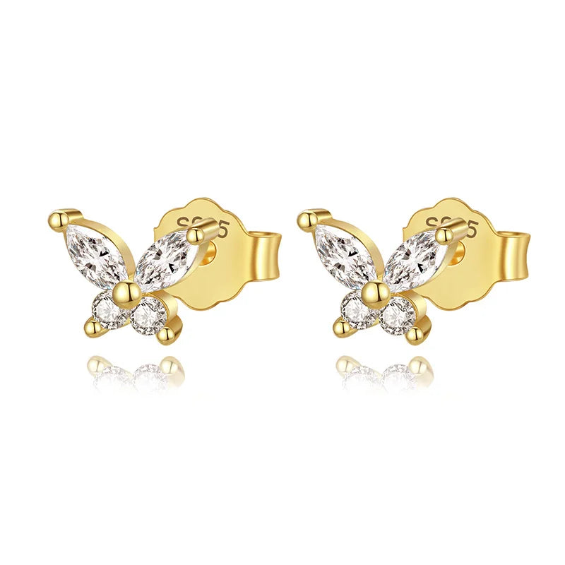 Trustdavis Real 925 Sterling Silver Fashion Sweet Insect Butterfly Shiny CZ Stud Earring For Women Wedding Fine Jewelry L252