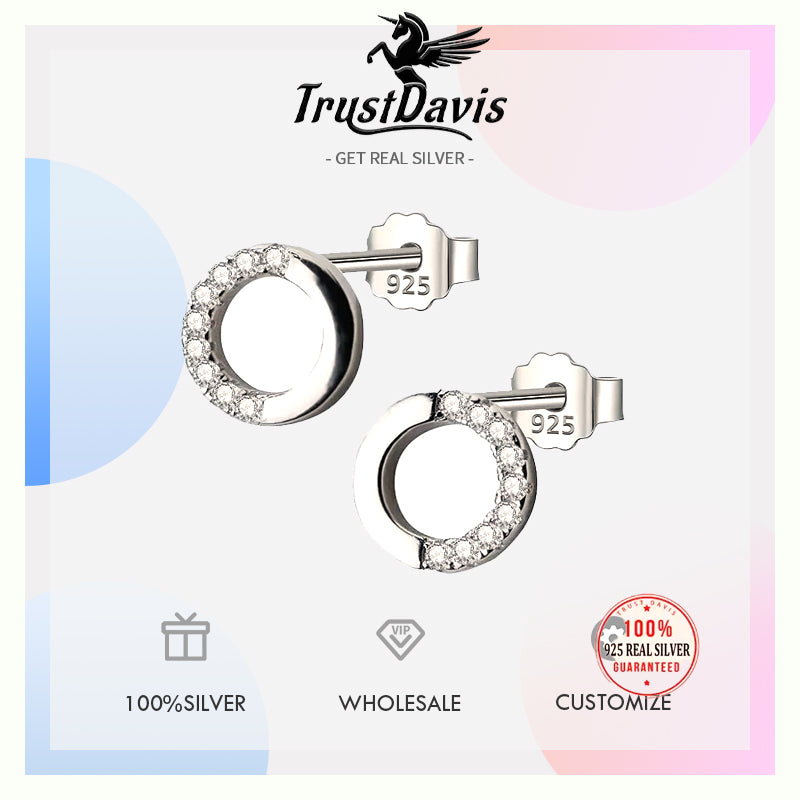 Women's Jewelry Fashion Hollow Round CZ Stud Earrings Gift DA82