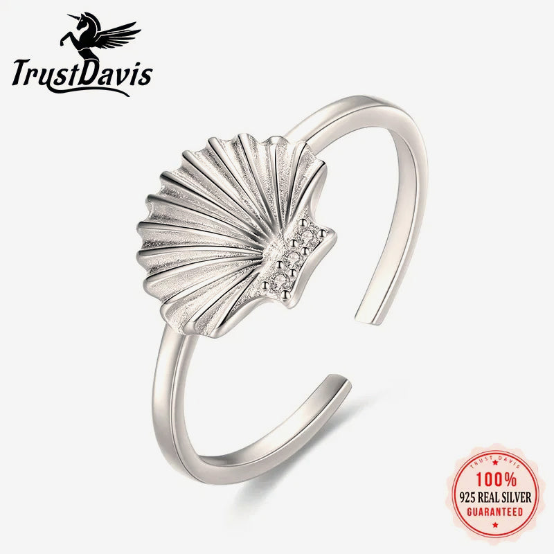 Fashion Sweet Shell Shiny CZ Opening Ring DA26