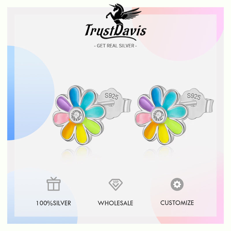 Fashion Sweet Glaze Flower Charm Stud Earrings DK004