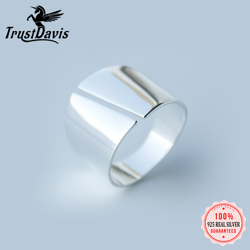 TrustDavis Real 925 Sterling Silver Faishonable and Simple Wide-faced Open Ring for Women/Men Girls Fine Jewelry Gift DS4778