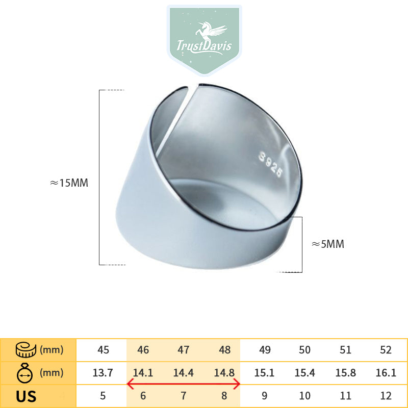 TrustDavis Real 925 Sterling Silver Faishonable and Simple Wide-faced Open Ring for Women/Men Girls Fine Jewelry Gift DS4778