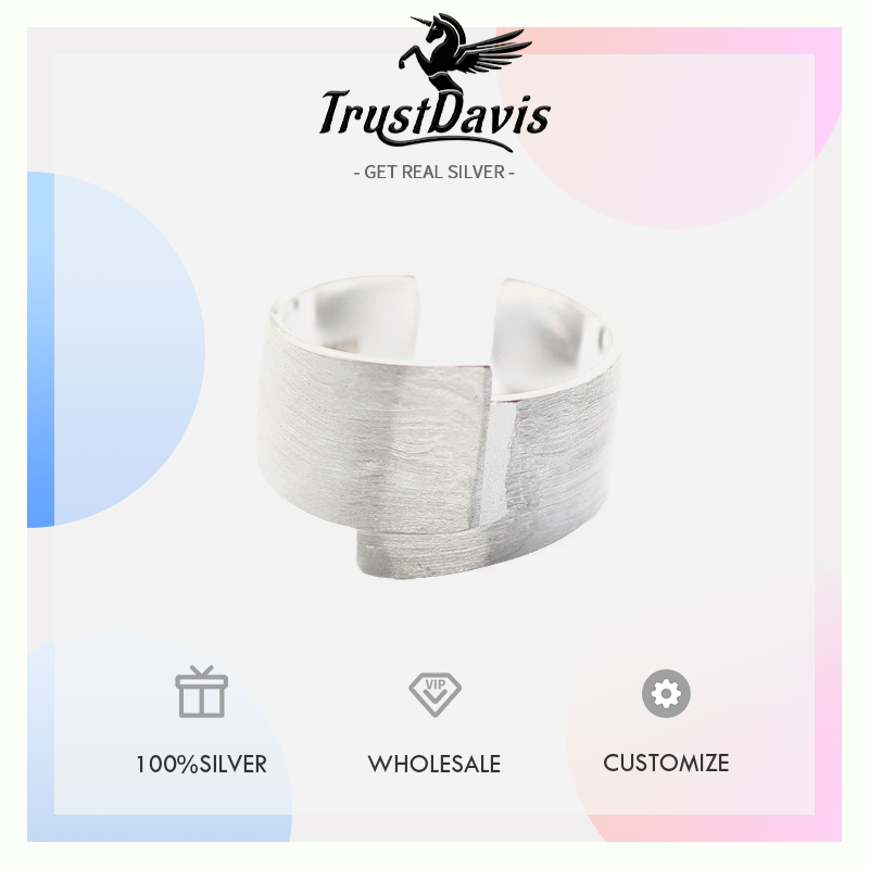 TrustDavis Real 925 Sterling Silver Korean Minimalist Brushed Open Ring for Women Girls Fine Jewelry Gift DS4780
