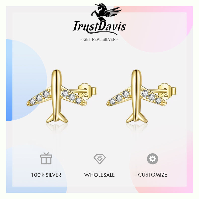 Fashion Pave Zircon Aircraft Airplane Stud Earring DA2692